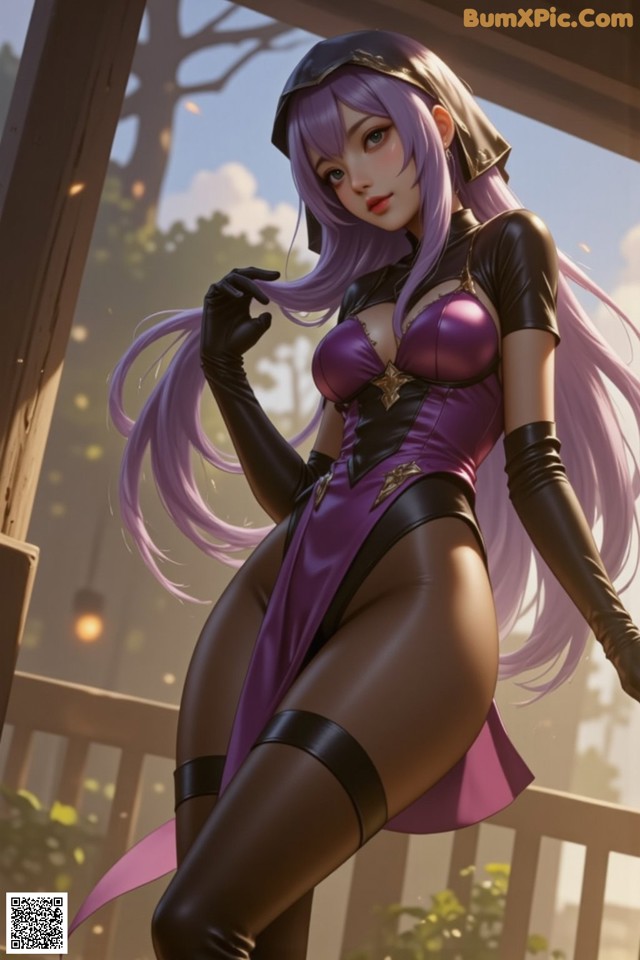Hentai - The Velvet Nightfolds Embrace Her Regal Presence Set.1 20250104 Part 3 No.a2e229 A woman in a purple and black outfit posing for a picture.