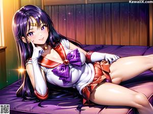 A girl in a sailor suit sitting on a table.