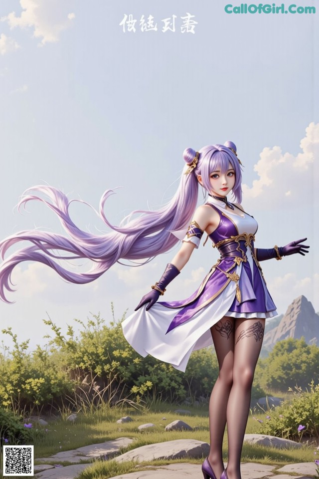 Hentai - Sovereign of Lightning in Exquisite Garb Set.1 20250125 Part 18 No.da90d6 A woman with long purple hair standing in a field.