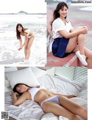 A woman in a white dress posing for a magazine cover.