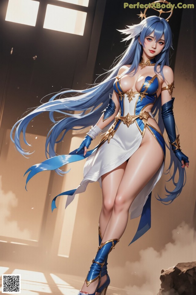 Hentai - Captivating Grace of the Cosmic Maiden Set.1 20250124 Part 9 No.c2c407 A woman in a blue and white outfit is posing for a picture.