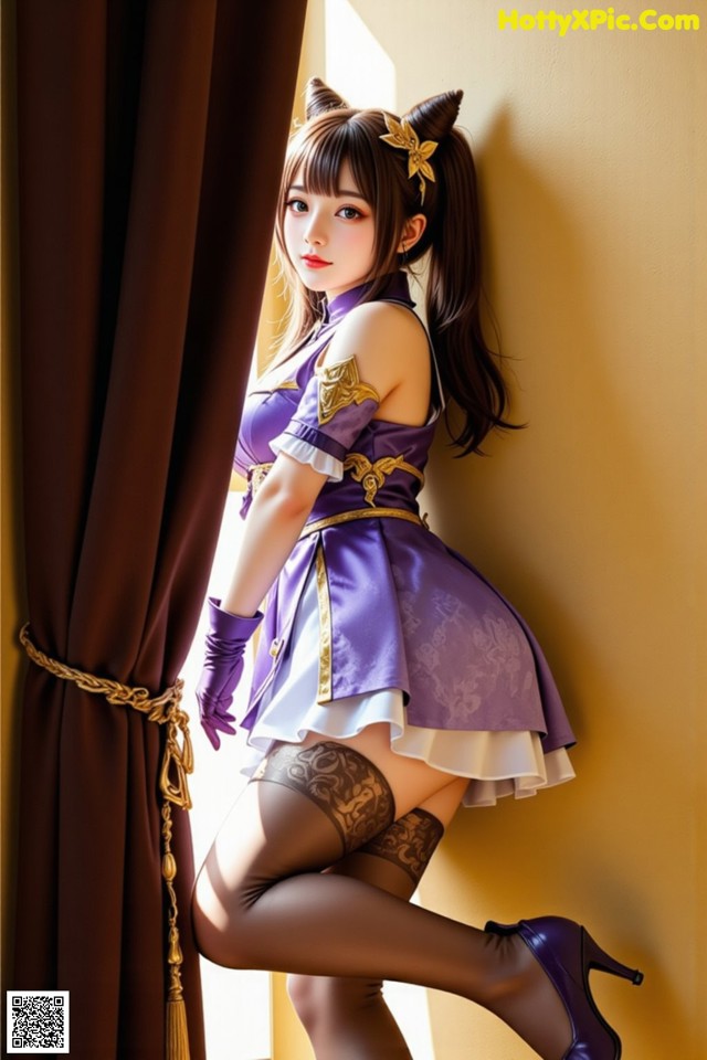 Hentai - Sovereign of Lightning in Exquisite Garb Set.1 20250125 Part 10 No.63f711 A woman in a purple dress and purple gloves leaning against a window.